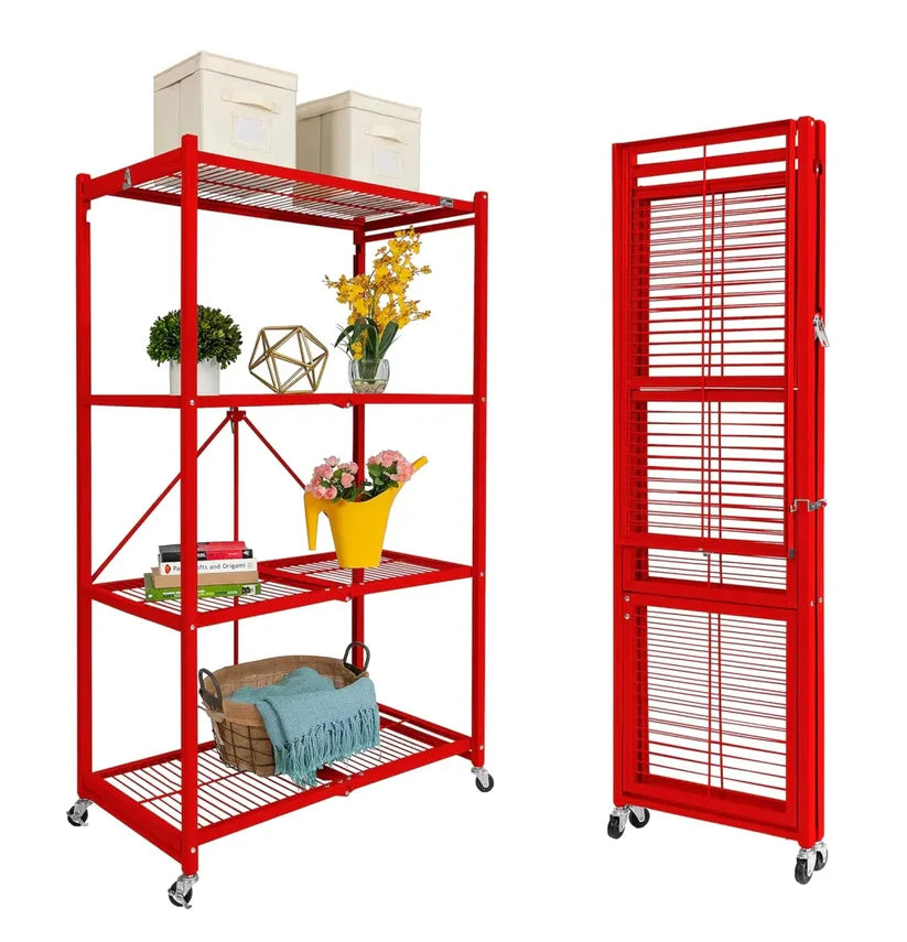 Foldable 4-tier rack holds