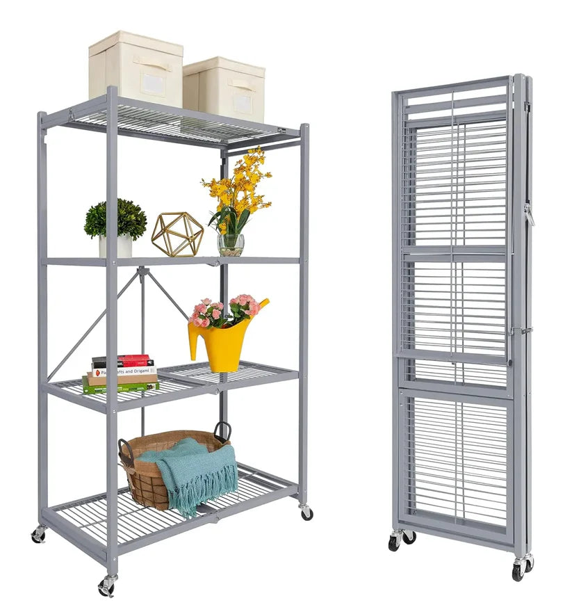 Foldable 4-tier rack holds