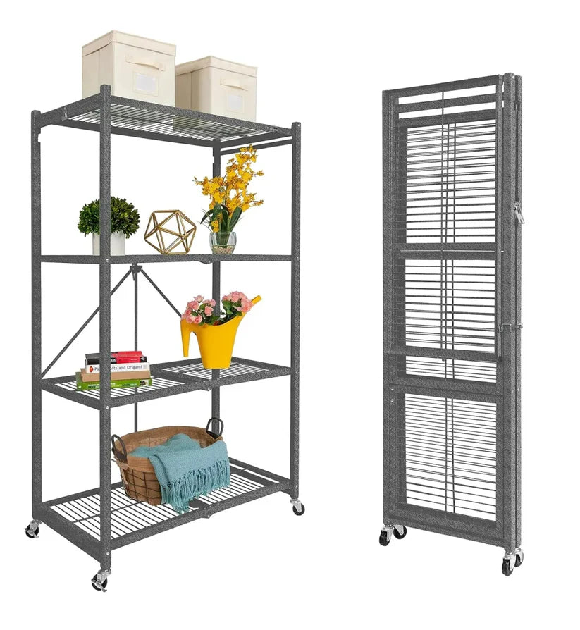 Foldable 4-tier rack holds