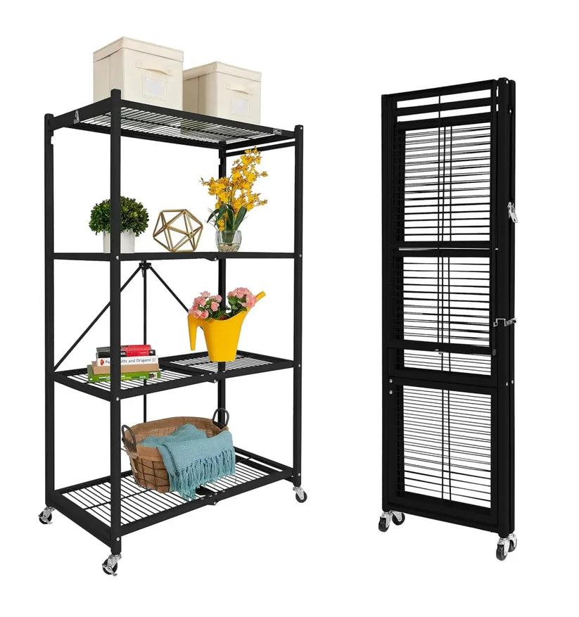 Foldable 4-tier rack holds