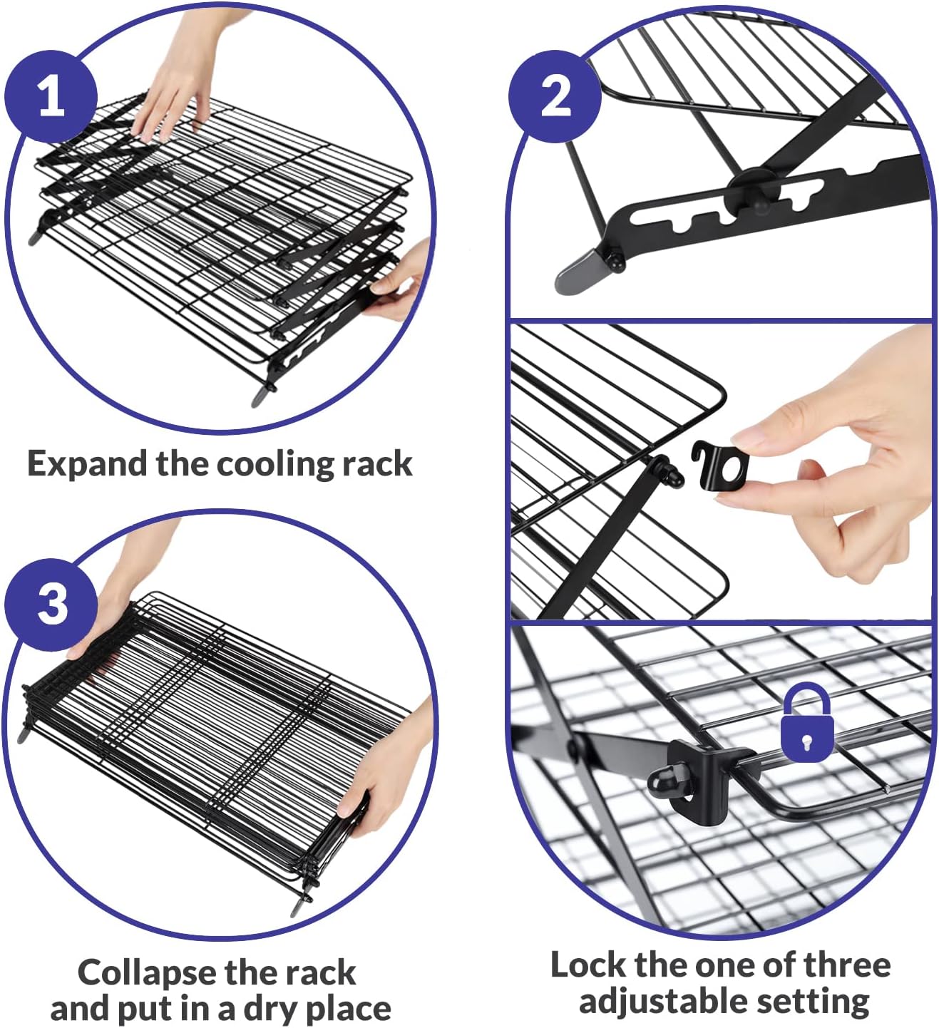 Geesta 2/3/4 Tier Upgraded Foldable Cooling Rack Stackable Baking Cooking Drying Line Cooling Rack