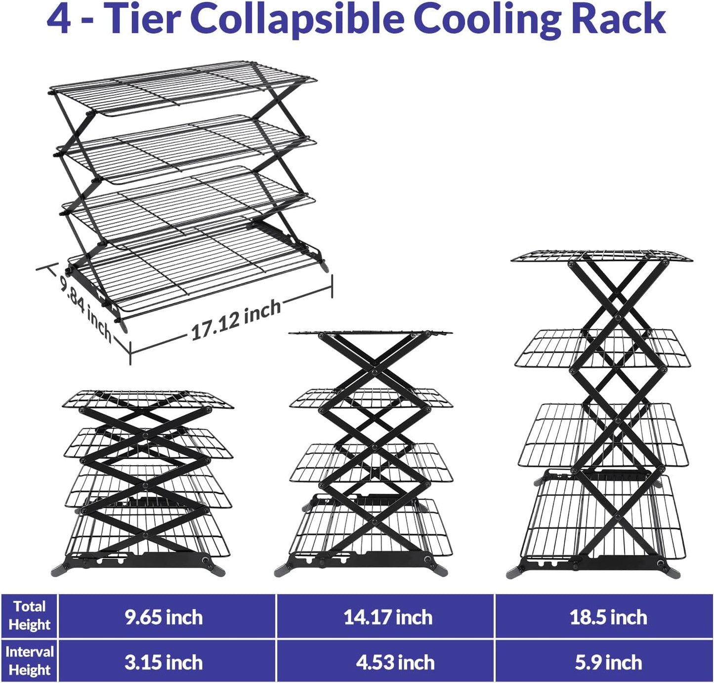 Geesta 2/3/4 Tier Upgraded Foldable Cooling Rack Stackable Baking Cooking Drying Line Cooling Rack