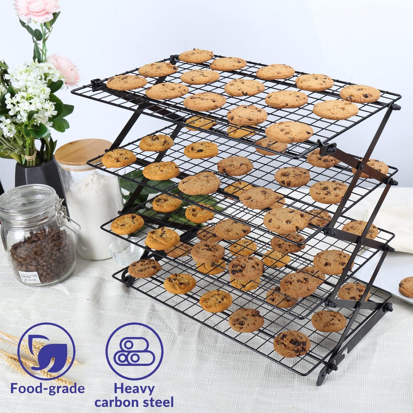Geesta 2/3/4 Tier Upgraded Foldable Cooling Rack Stackable Baking Cooking Drying Line Cooling Rack