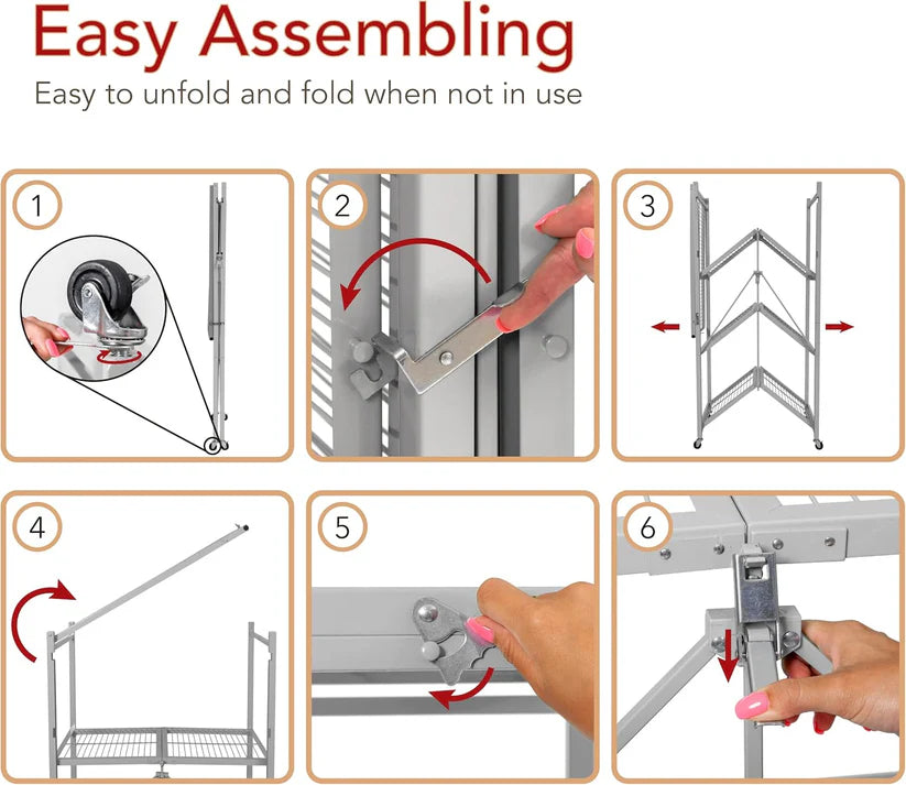 Foldable 4-tier rack holds